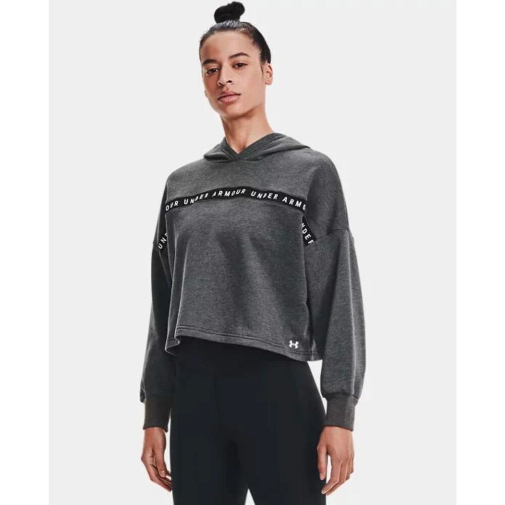 Under Armour Women's Taped Cropped Fleece Gray Hoodie - Picture 1 of 11